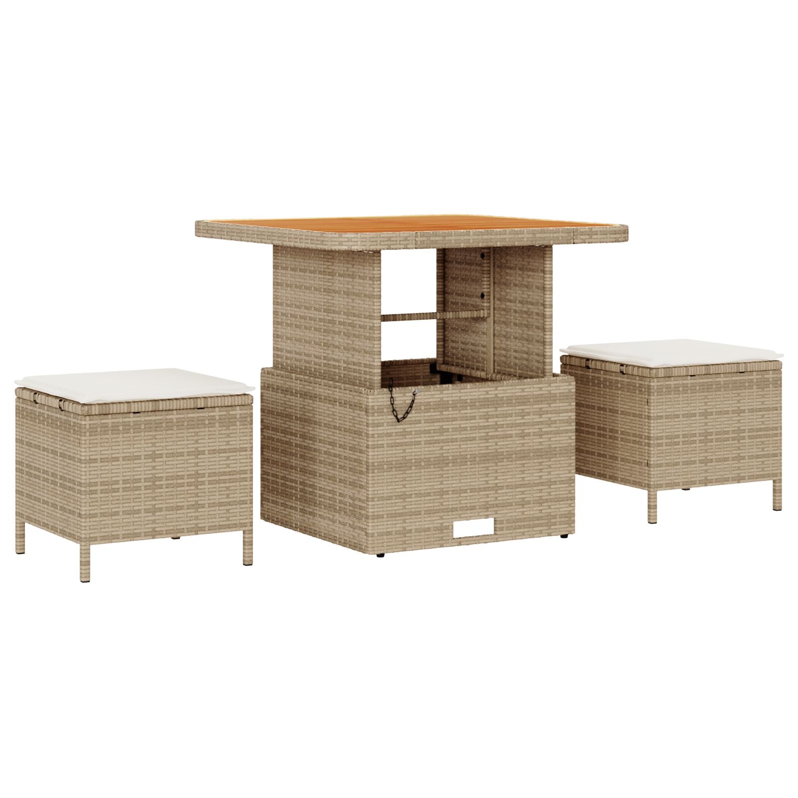 9-Delige Tuin Sofa Set Met Kussens Beige Poly Rattan Acacia, 3-Delige Tuin Eettafel Set Met Kussens Beige Poly Rattan Acacia Wit