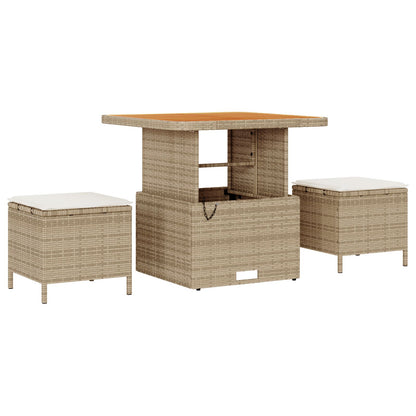 9-Delige Tuin Sofa Set Met Kussens Beige Poly Rattan Acacia, 3-Delige Tuin Eettafel Set Met Kussens Beige Poly Rattan Acacia Wit