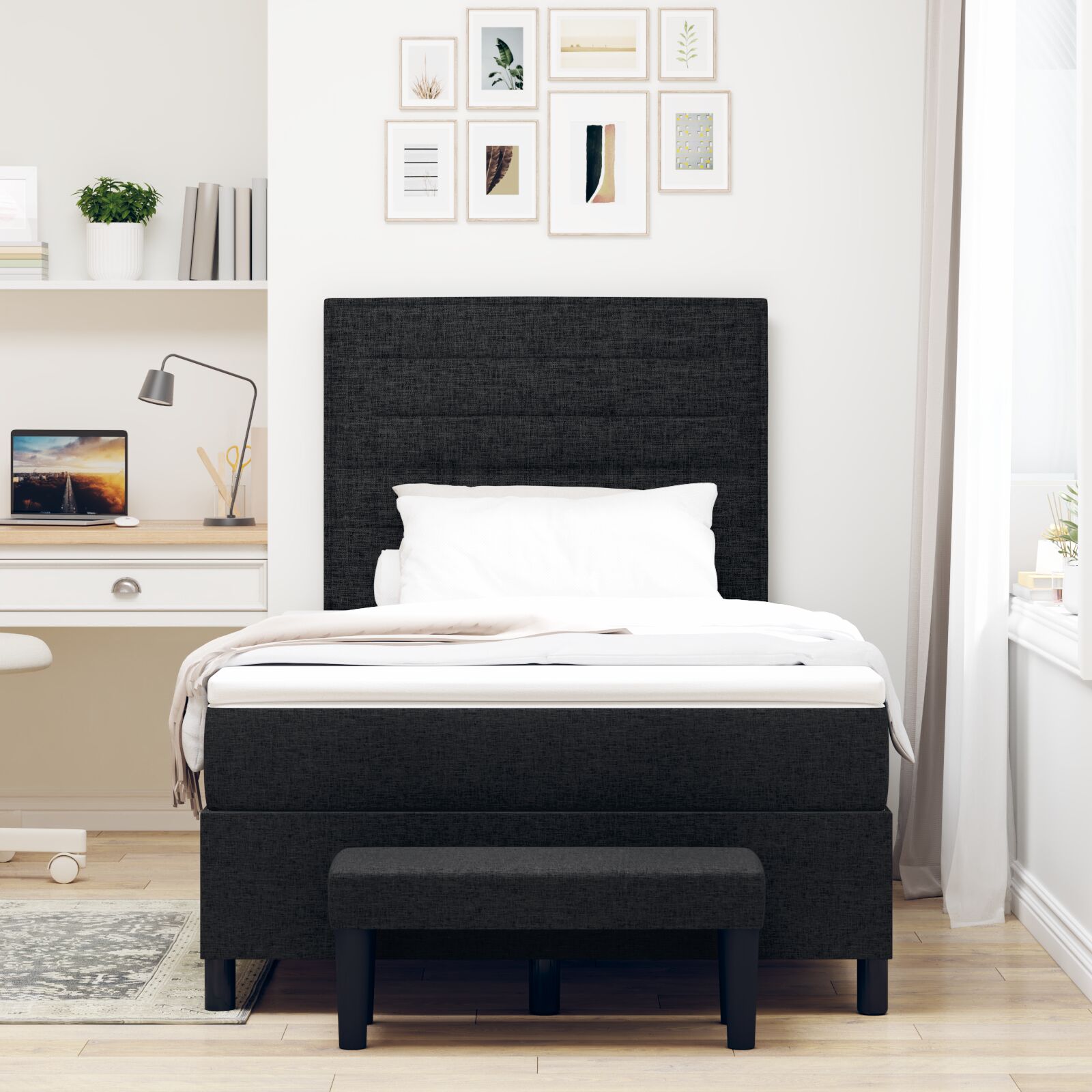 Boxspring Bed Met Matras & Bank Zwart 120X200 Cm Stof Donkergrijs
