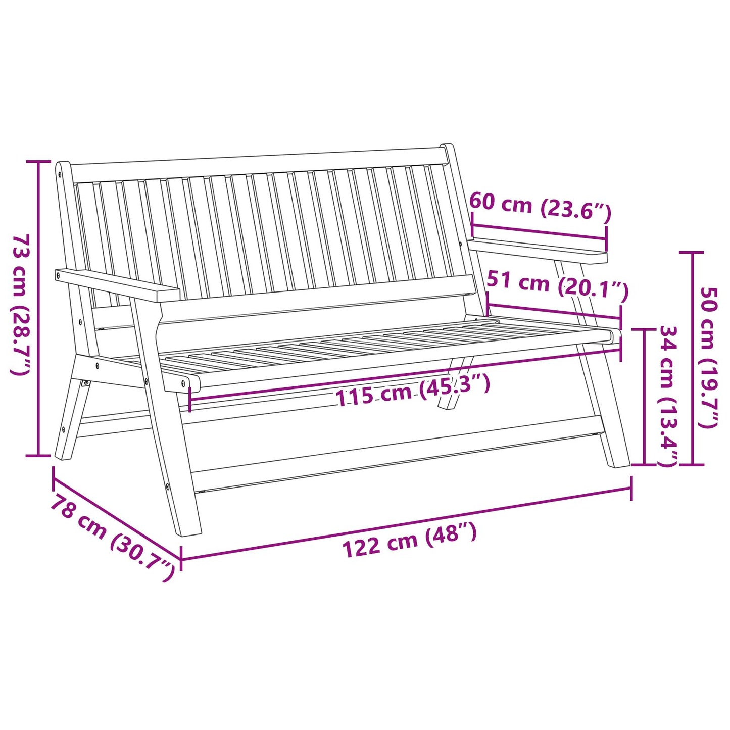 Tuin 122,5X77X74 Cm Massief Acaciahout Bank