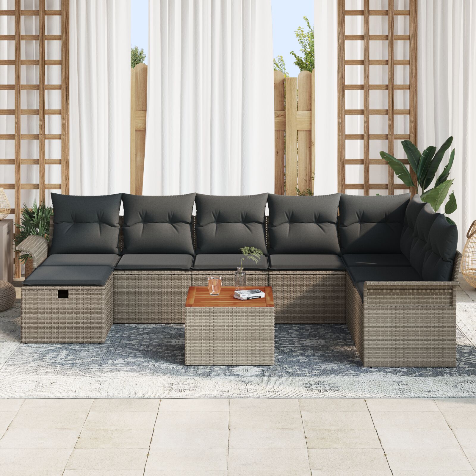 9-Delige Tuin Sofa Set Met Kussens Grijs Poly Rattan