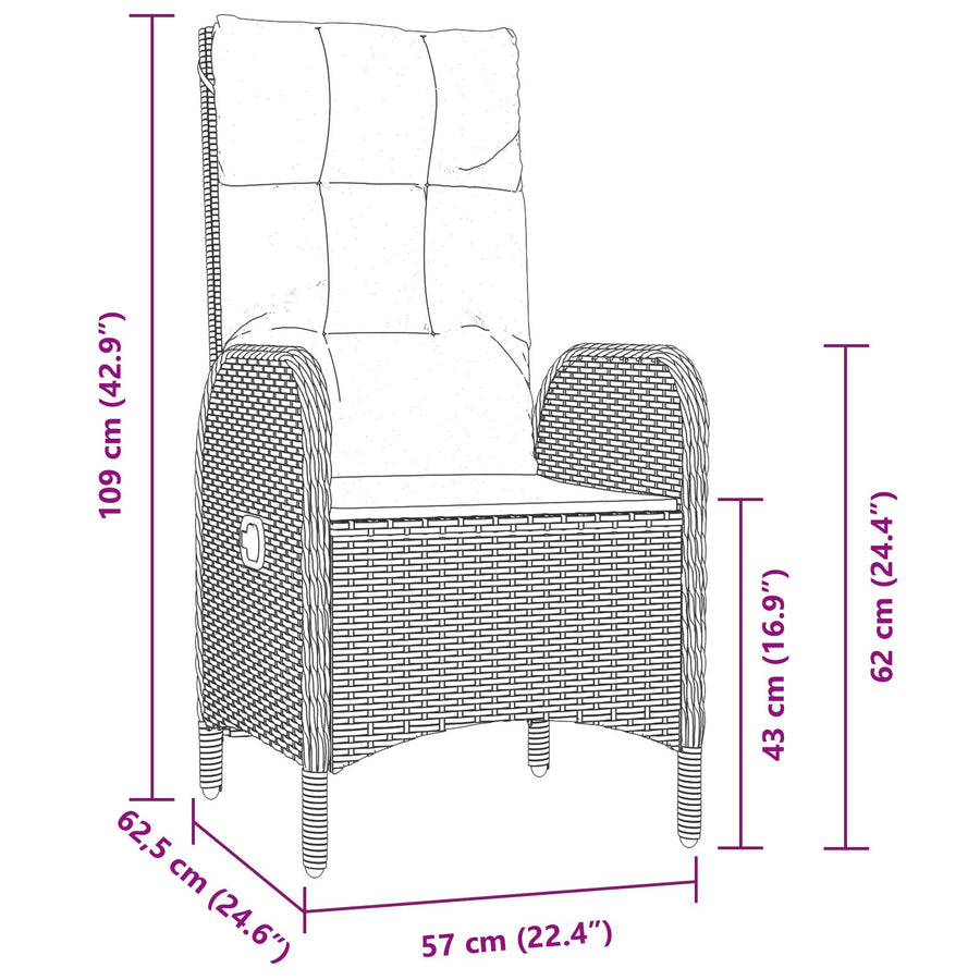 5-Delige Tuin Eetset Zwart Poly Rattan