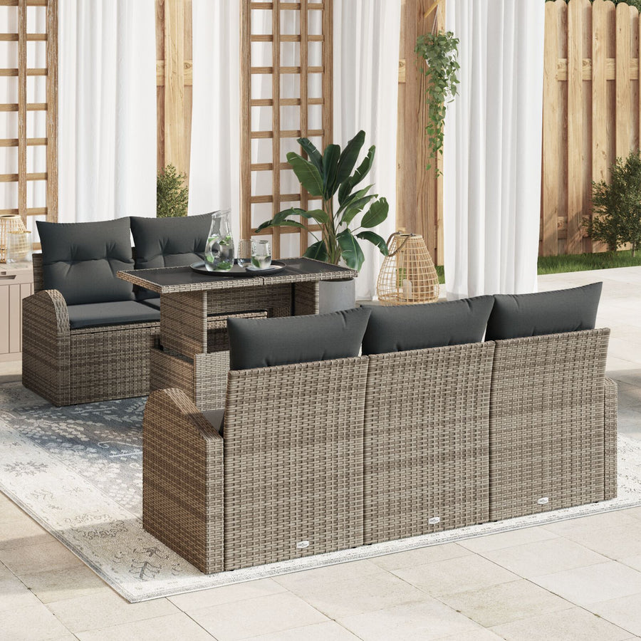6-Delige Tuin Sofa Set Met Kussens Grijs Poly Rattan