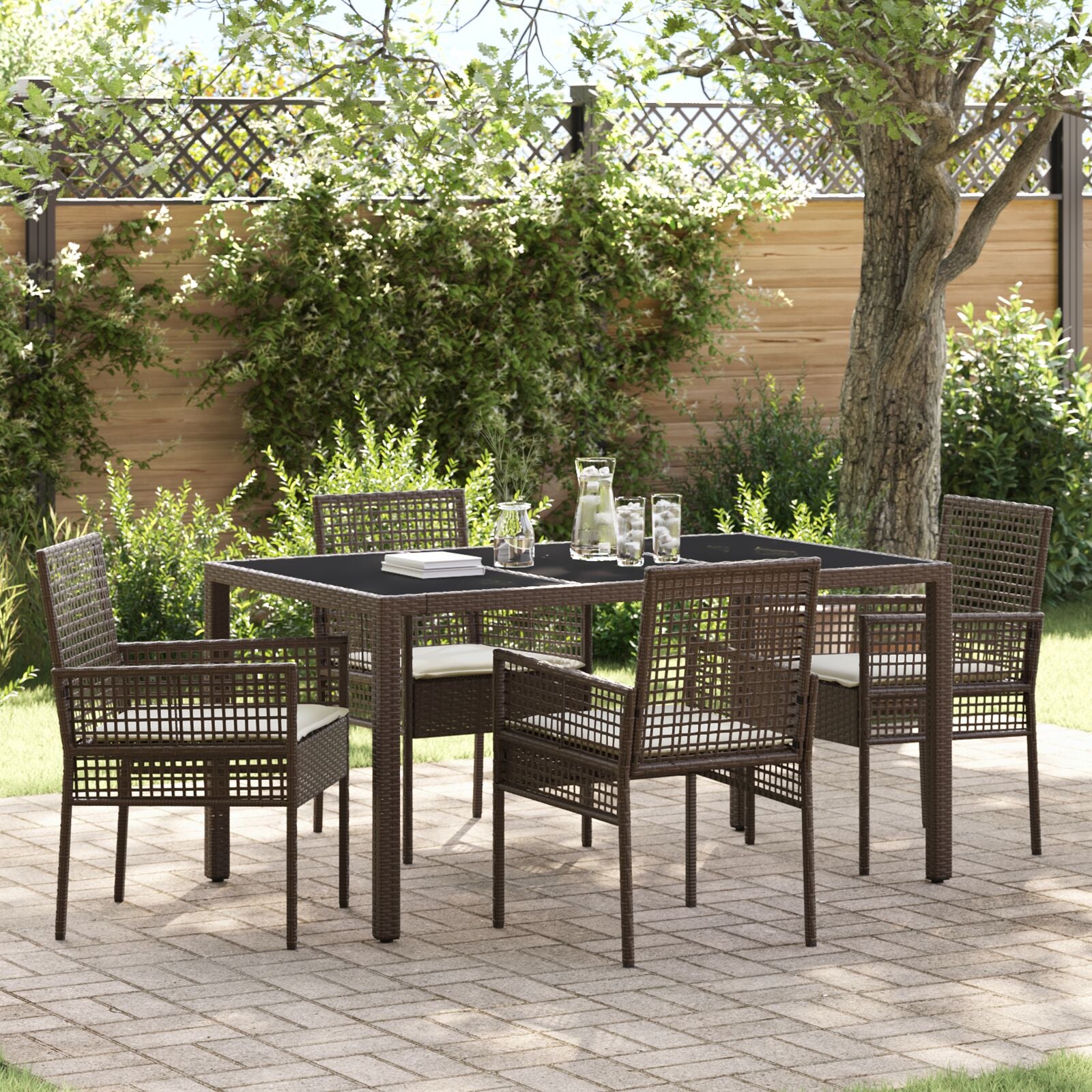 5-Delige Tuin Eetset Met Kussens Bruin Poly Rattan