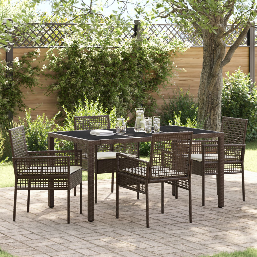 5-Delige Tuin Eetset Met Kussens Bruin Poly Rattan
