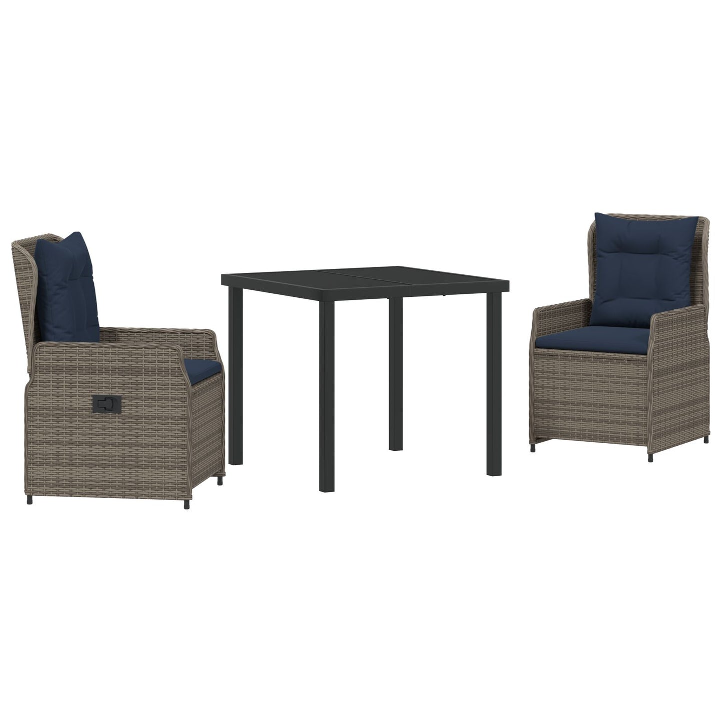 3-Delig Tuin Eetset Grijs Poly Rattan