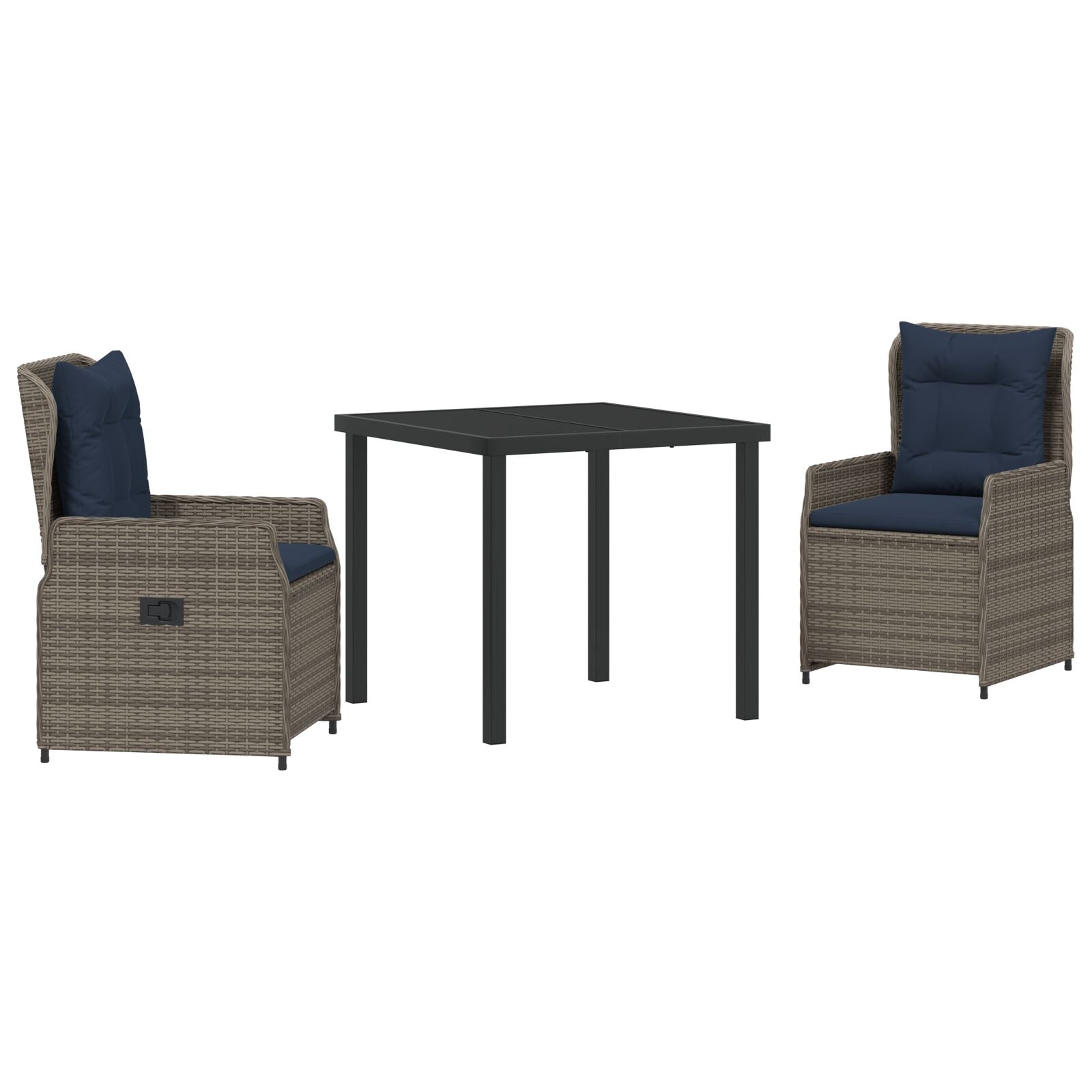 3-Delig Tuin Eetset Grijs Poly Rattan