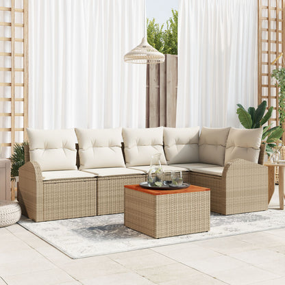 6-Delige Tuinbankset Met Kussens Beige Poly Rattan Acacia