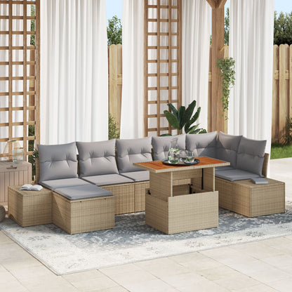 8-Delige Tuin Sofa Set Met Kussens Beige Poly Rattan