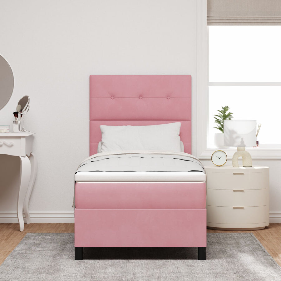 Boxspringbed Met Matras Roze 100X200 Cm Fluweel Blauw