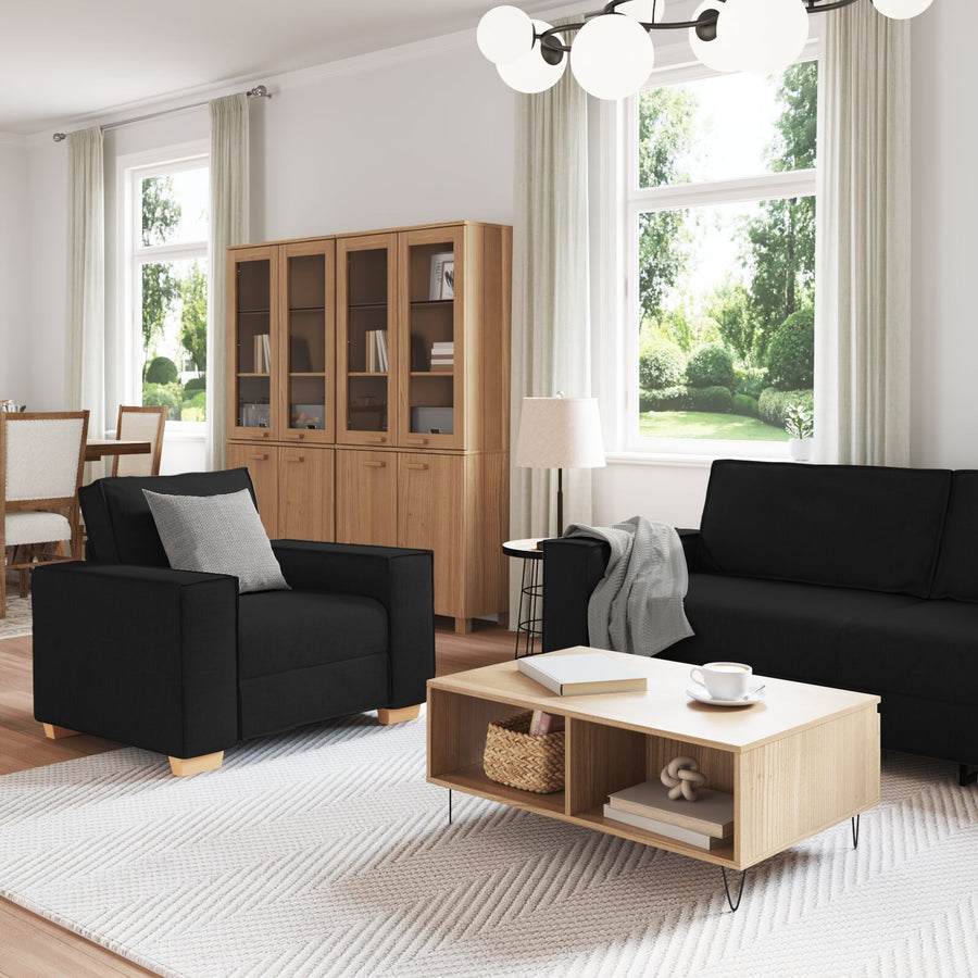 3-Delige Sofaset Met Kussens E Stof Zwart