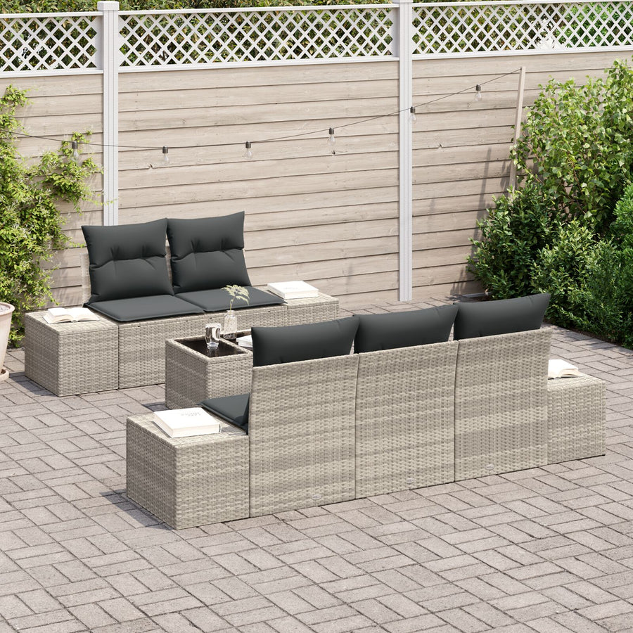 6-Delige Tuin Sofa Set Met Kussens Lichtgrijs Poly Rattan
