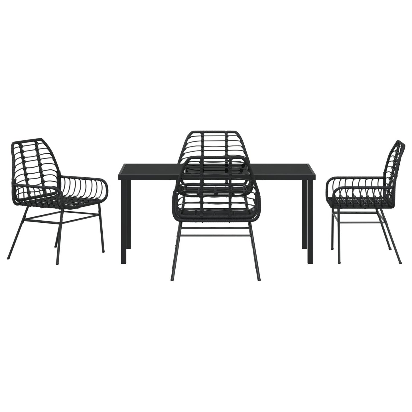 5-Delige Tuin Eetset Zwart Poly Rattan