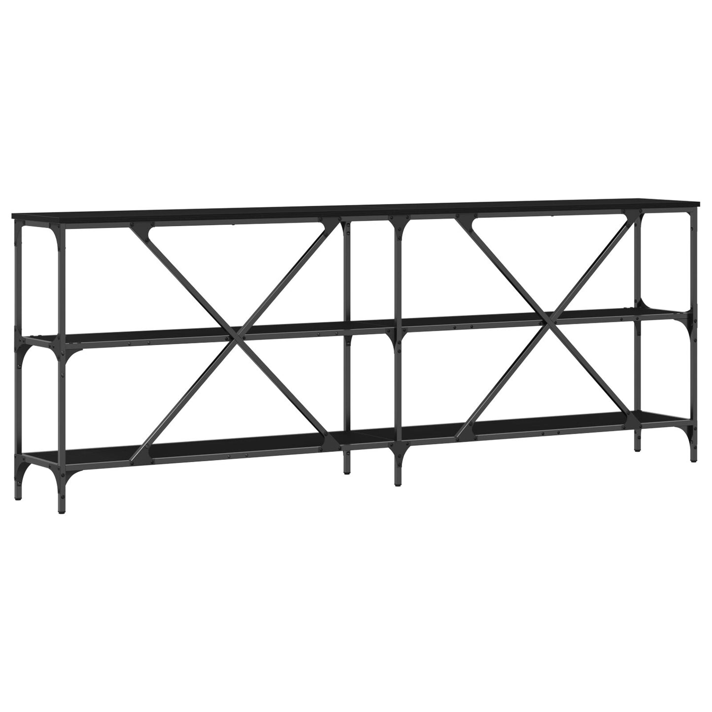 Console Tafel Zwart Eiken 200X30X75 Cm Engineered Hout En Staal