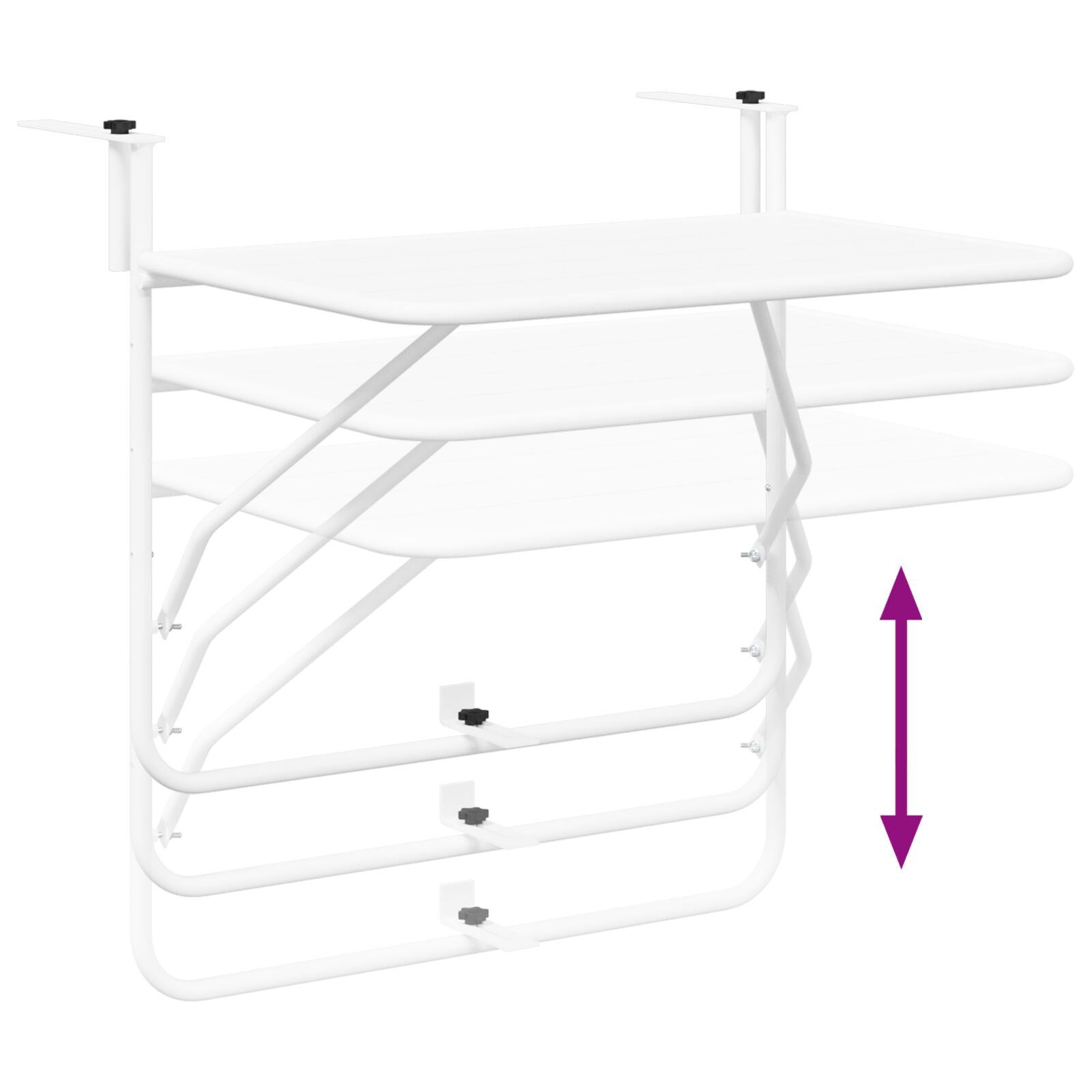Hangende Balkon Tafel Opvouwbaar 60X40 Cm Staal Wit Lattenontwerp