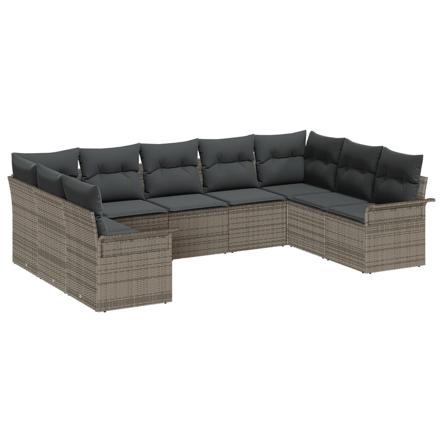 9-Delige Tuin Sofa Set Met Kussens Poly Rattan Grijs zonder tafel
