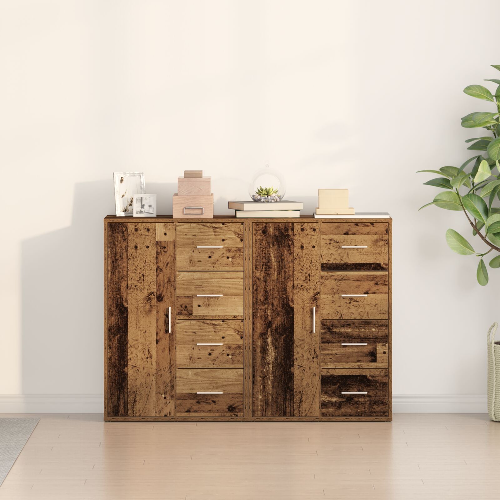 Zijtafel Set Van 2 Oud Hout Massief Hout Zijtafel Rechthoekig