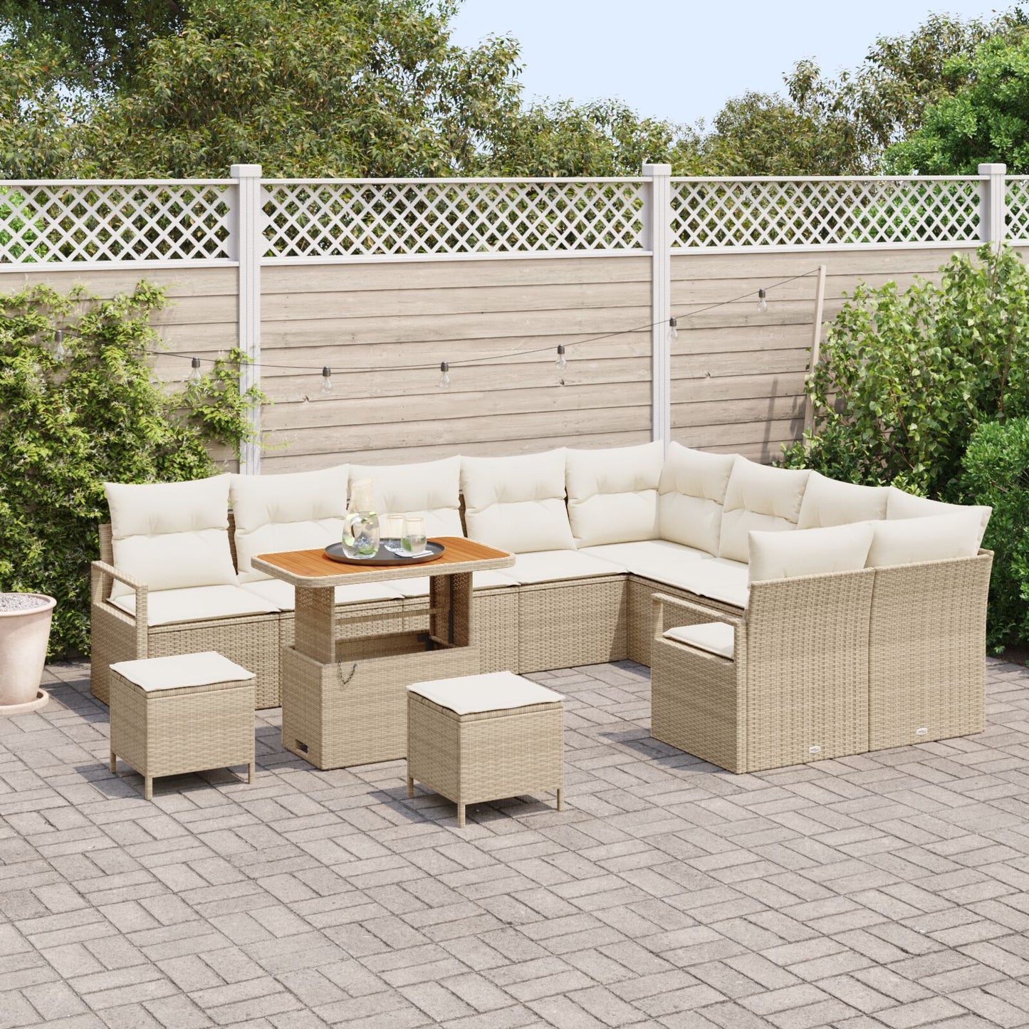 12-Delige Tuin Sofa Set Met Kussens Beige Poly Rattan Acacia, 2-Zits Tuin Sofa Met Opslag & Kussens Beige Poly Rattan, 3-Delige Tuin Eetset Met Kussens Beige Poly Rattan Acacia Wit