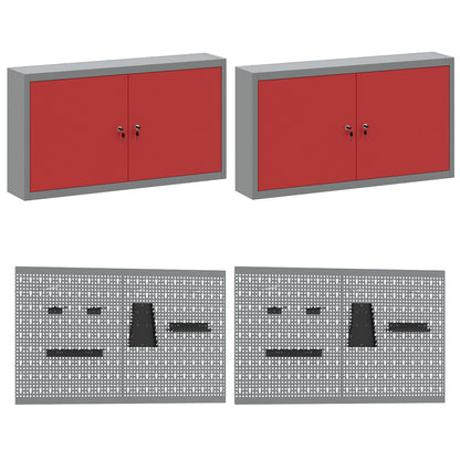 10-Delige Werkcabinet En Pegboard Set Mdf En Metaal 4x (2x84/2x85 cm) Rood 4x kast + 4x gereedschapspaneel + 2x gereedschap kast
