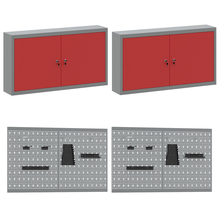 10-Delige Werkcabinet En Pegboard Set Mdf En Metaal 4x (2x84/2x85 cm) Rood 4x kast + 4x gereedschapspaneel + 2x gereedschap kast