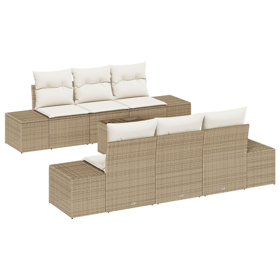 7-Delige Tuin Sofa Set Met Kussens Beige Poly Rattan