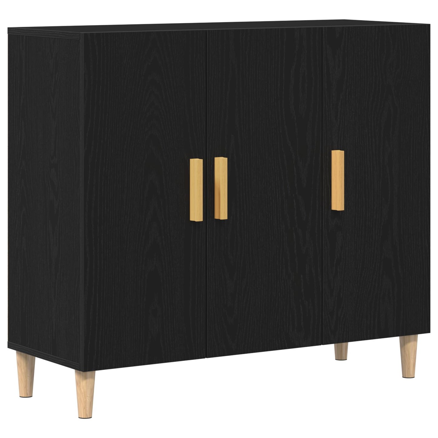 Sideboard Zwart Eiken 90X34X80 Cm Houtbewerkt