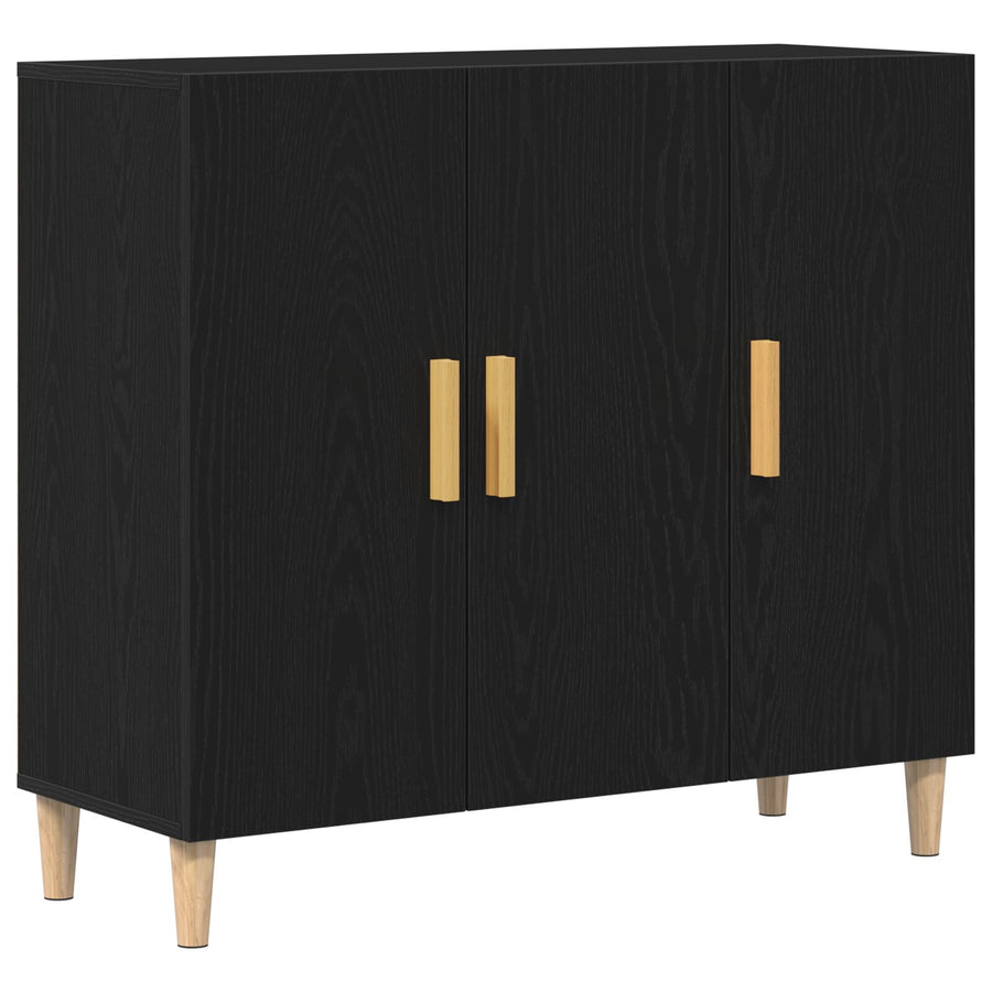 Sideboard Zwart Eiken 90X34X80 Cm Houtbewerkt