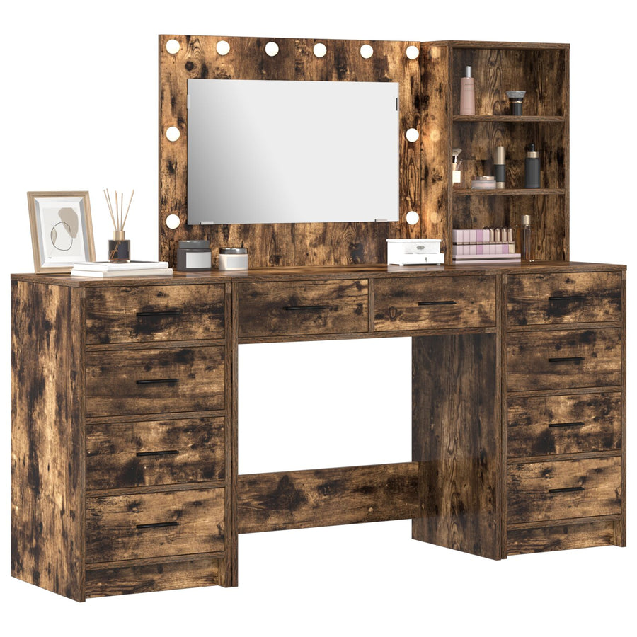 Hoogkast Set Van 3 Gerookt Eiken Stevig Hout Hoogkast