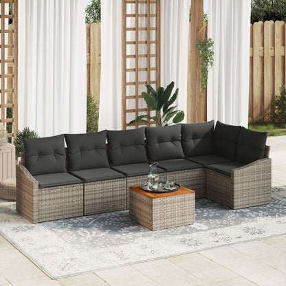 7-Delige Tuin Sofa Set Met Kussens Grijs Poly Rattan Acacia