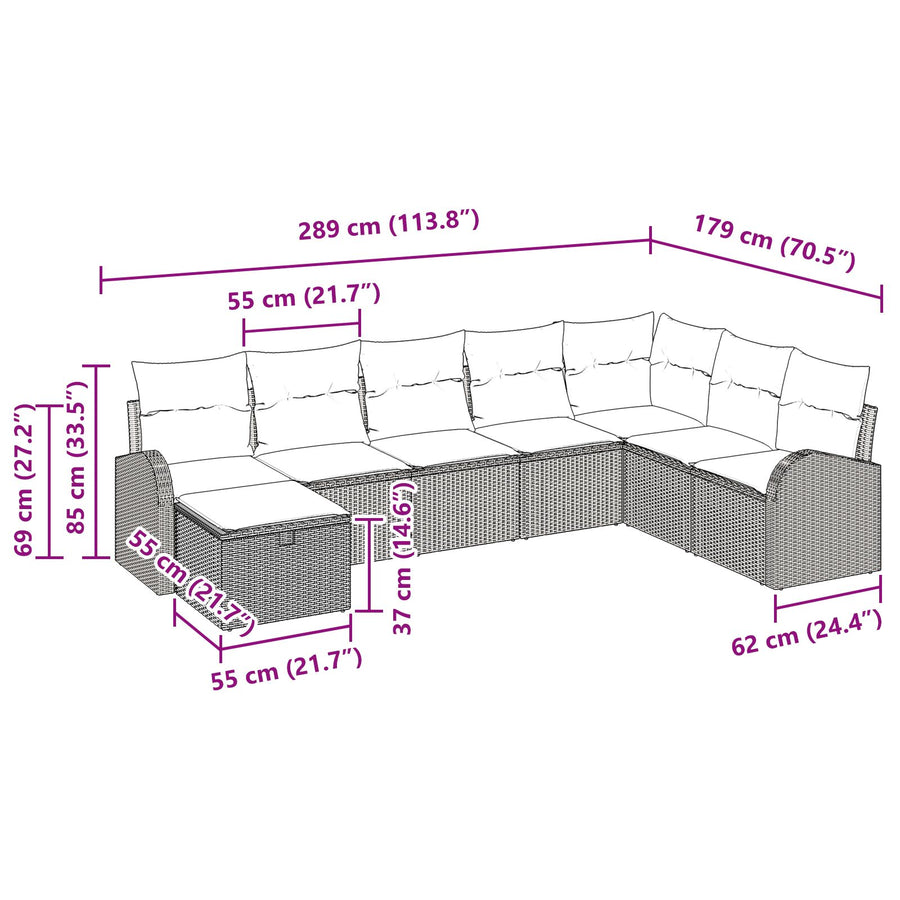 8-Delige Tuin Sofa Set Met Kussens Zwart Poly Rattan