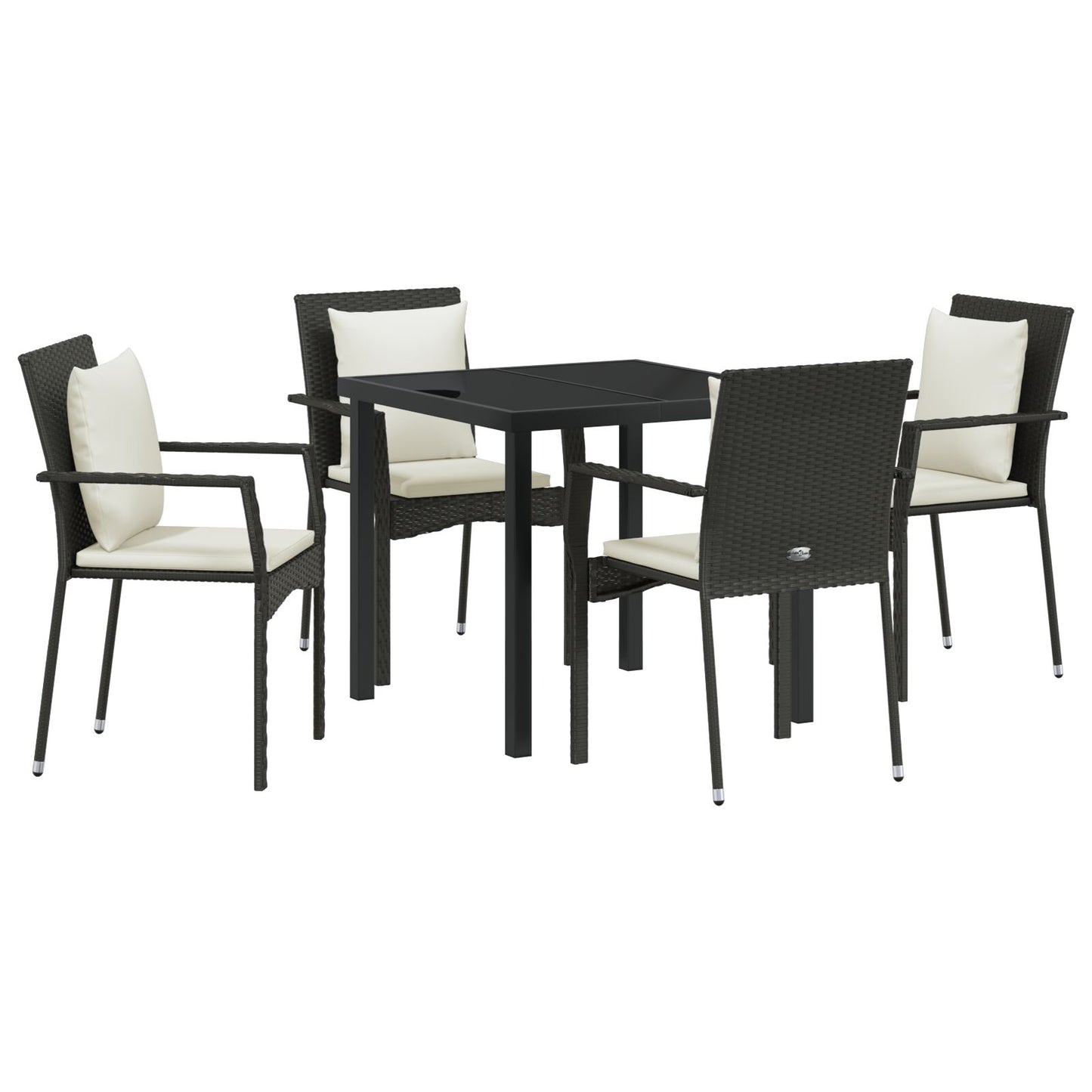 5-Delige Tuin Eetset Met Kussens - Zwart Poly Rattan