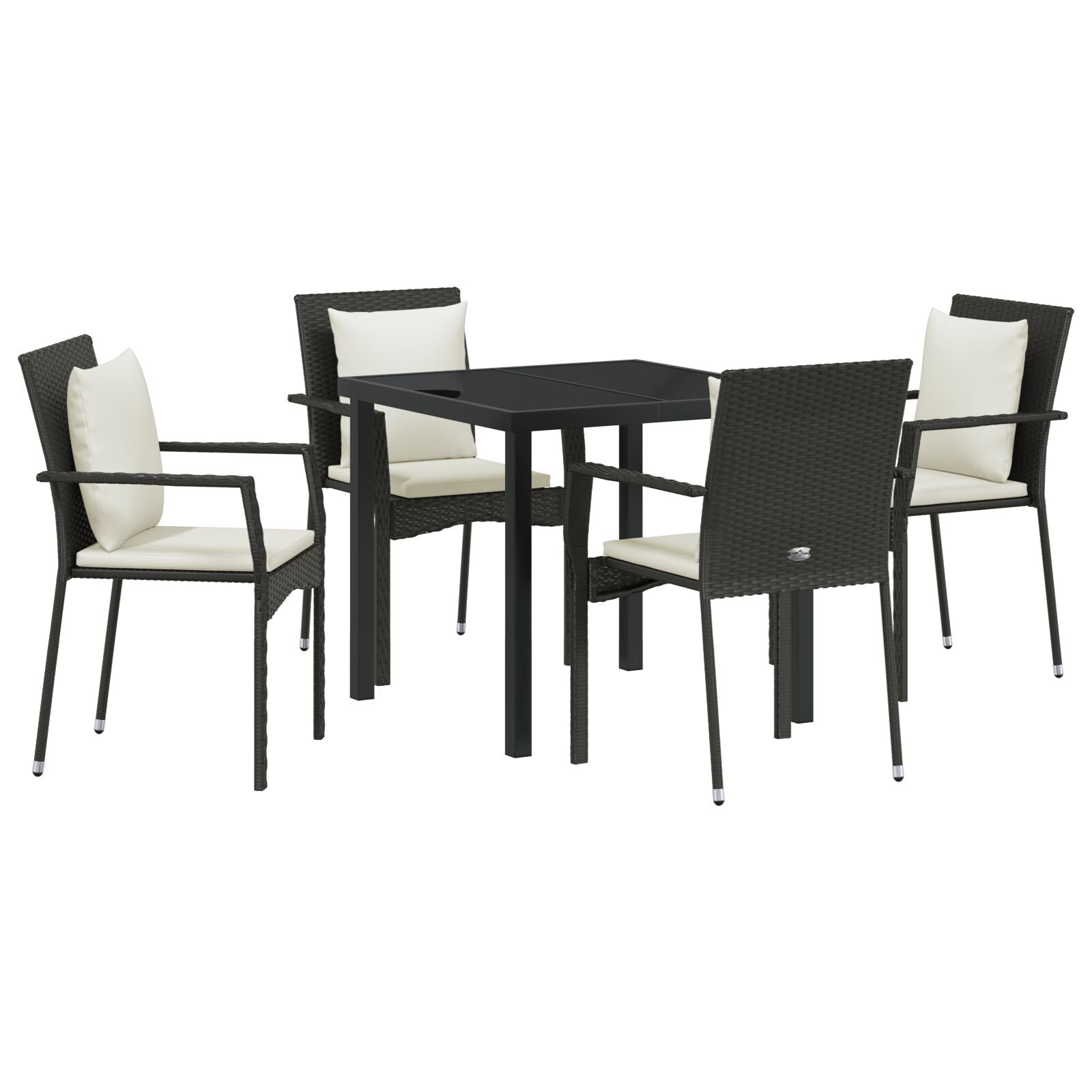 5-Delige Tuin Eetset Met Kussens - Zwart Poly Rattan