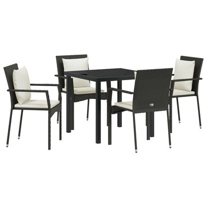 5-Delige Tuin Eetset Met Kussens - Zwart Poly Rattan