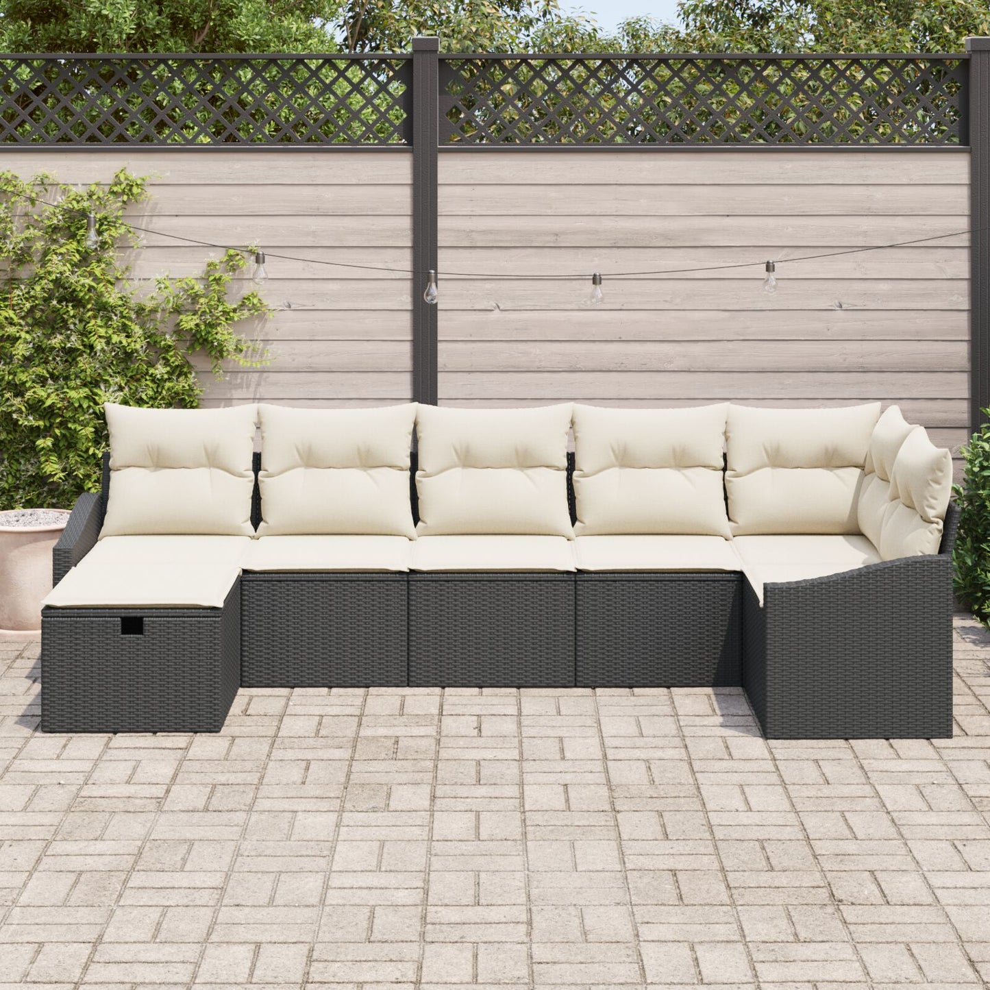 7-Delige Tuinbankset Met Kussens Zwarte Poly Rattan Wit