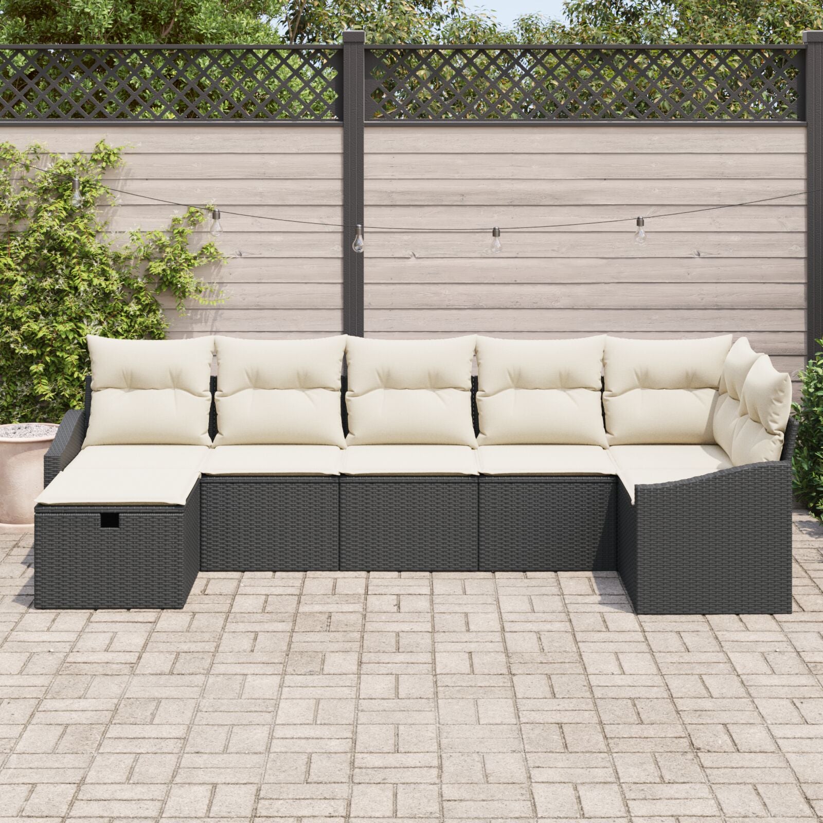 7-Delige Tuinbankset Met Kussens Zwarte Poly Rattan Wit