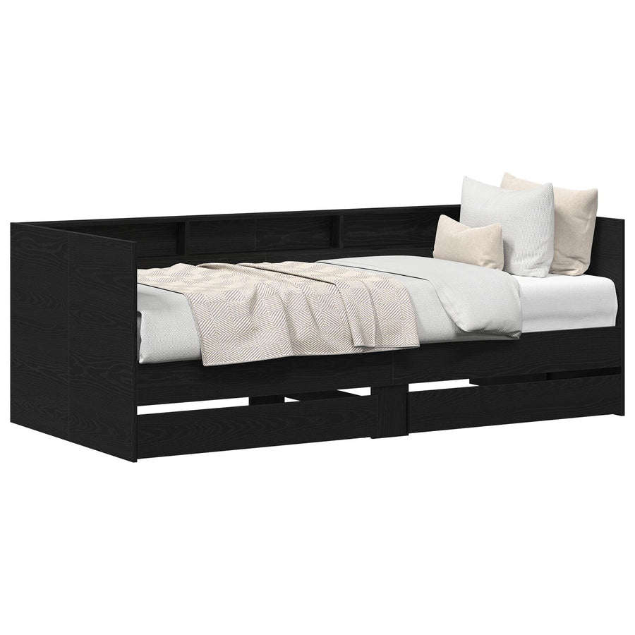 Zwart Eiken Ladebed Met Lades Zwart Eiken Bewerkt Hout 90 X 200 Cm