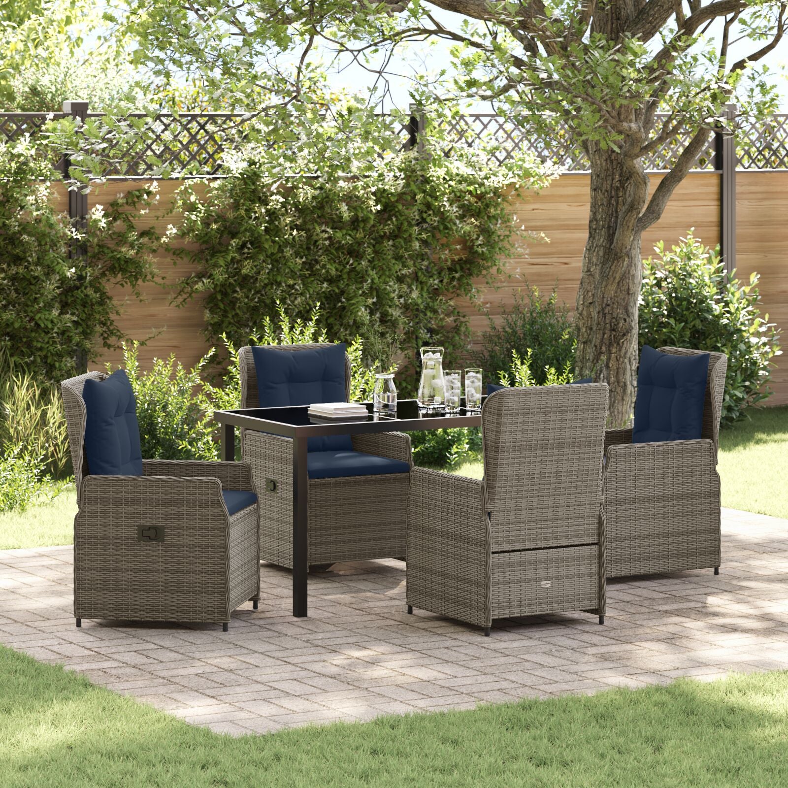 5-Delige Tuin Eetset Grijze Poly Rattan