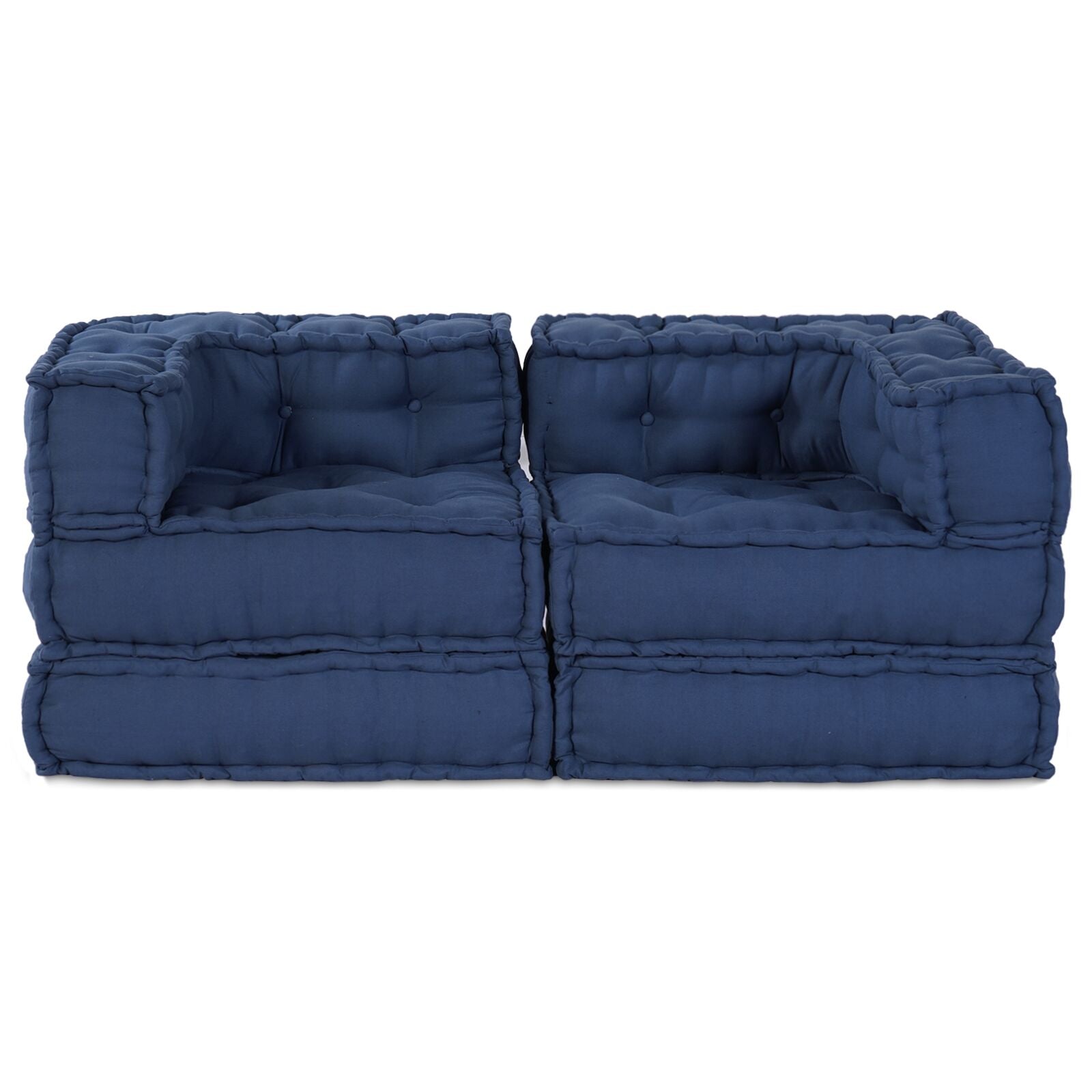 Modulair Poef Set Van 2 In Stof Indigo 70 x 70 x 54 cm 2x hoek