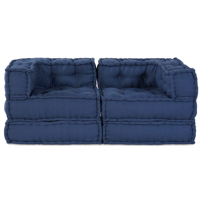 Modulair Poef Set Van 2 In Stof Indigo 70 x 70 x 54 cm 2x hoek