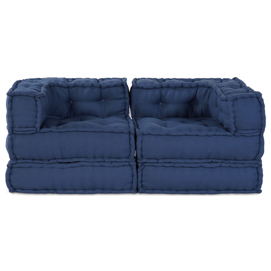 Modulair Poef Set Van 2 In Stof Indigo 70 x 70 x 54 cm 2x hoek