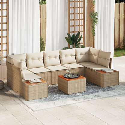 8-Delig Tuinbankstel Met Kussens Beige Poly Rattan Acacia