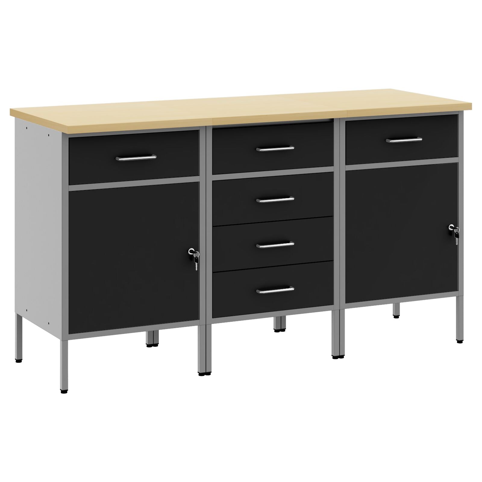 3-Delige Werkkast Set En Grijs Van Geengineerd Hout En Staal 3x (84/84/85 cm) Zwart 3x kast