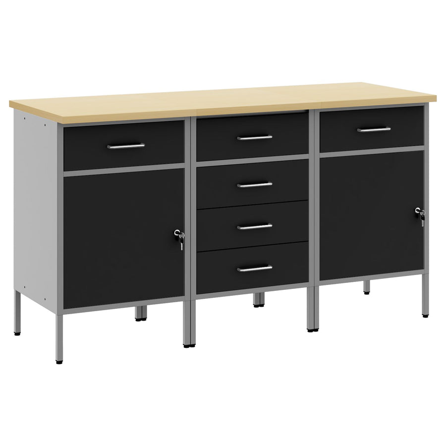3-Delige Werkkast Set En Grijs Van Geengineerd Hout En Staal 3x (84/84/85 cm) Zwart 3x kast