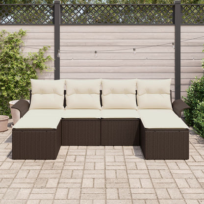 6-Delige Tuinsalon Set Met Kussens Bruin Poly Rattan
