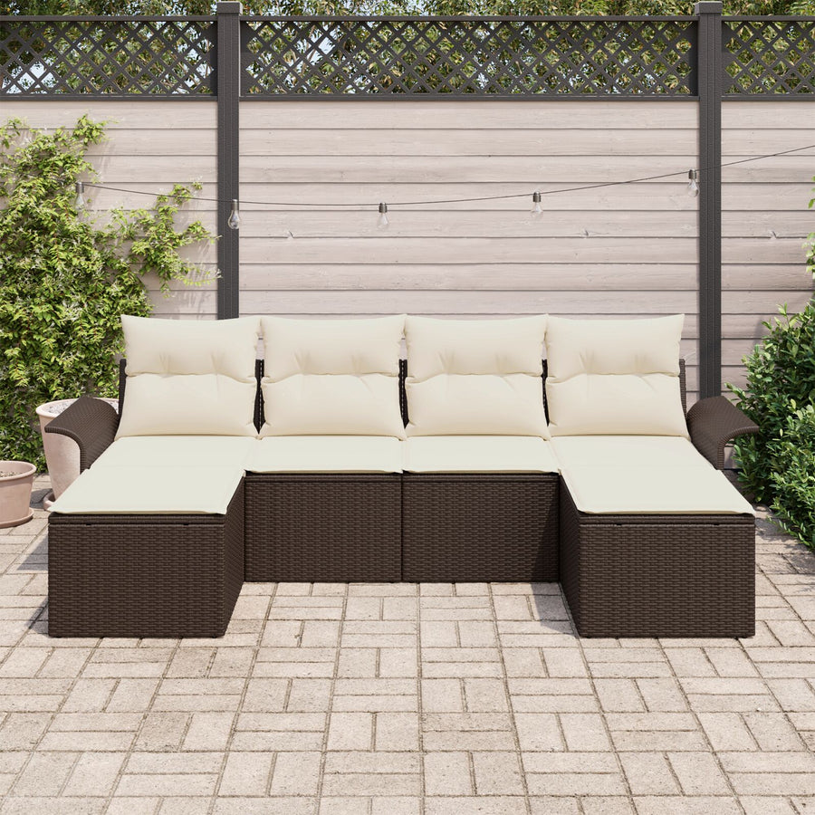 6-Delige Tuinsalon Set Met Kussens Bruin Poly Rattan