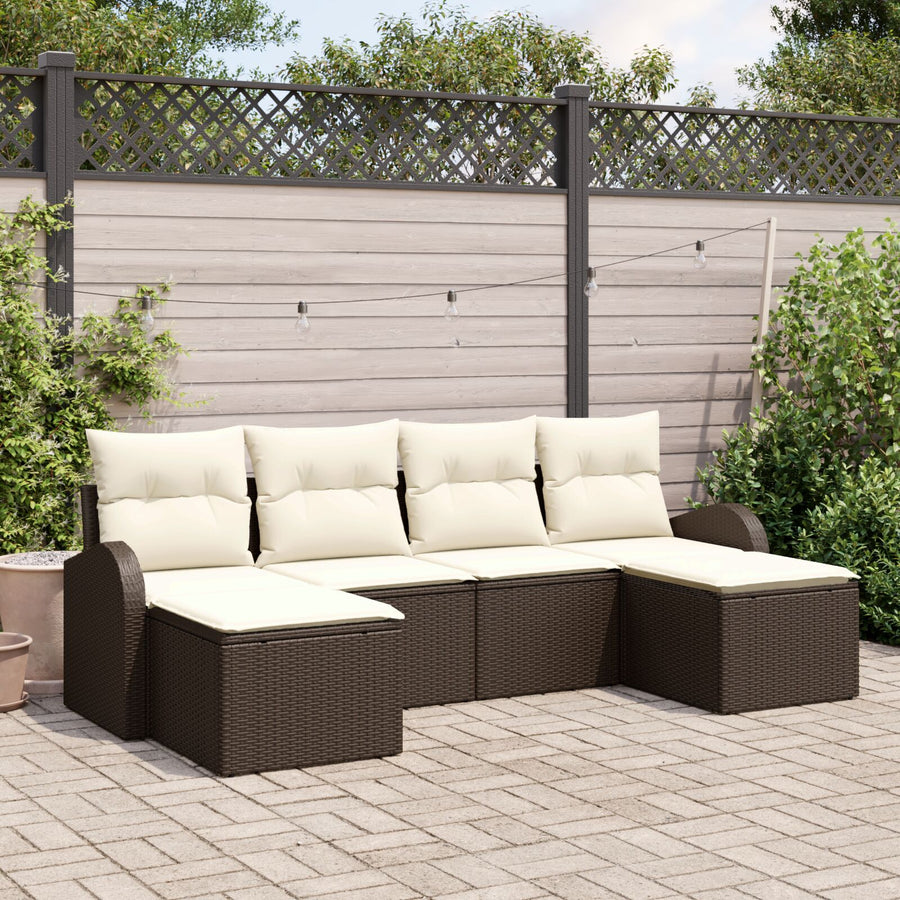 6-Delige Tuin Sofa Set Met Kussens Bruin Poly Rattan