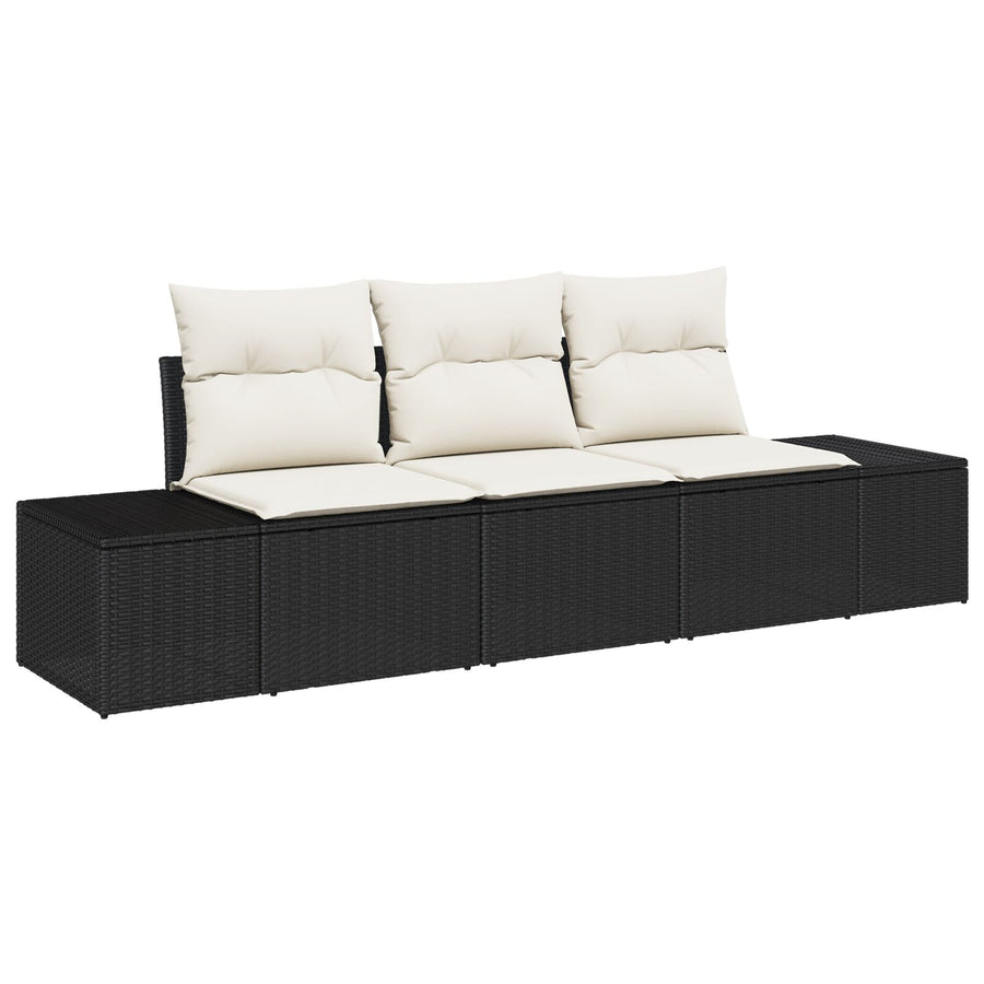 3-Delige Tuin Sofa Set Met Kussens Zwart Poly Rattan