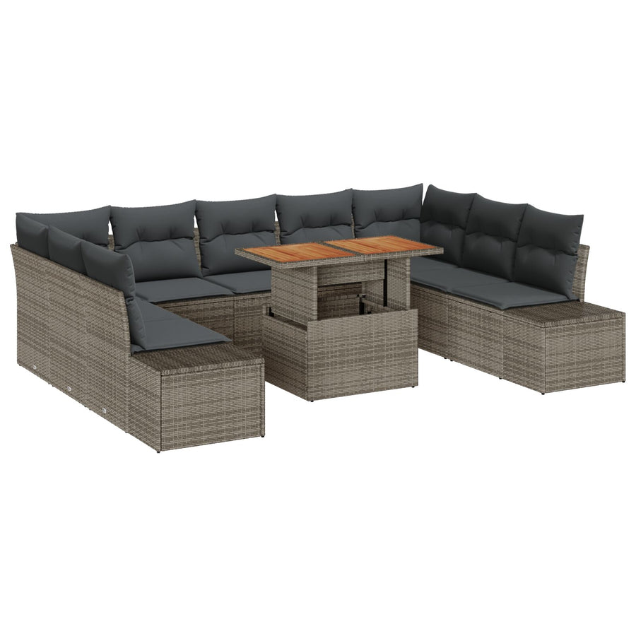 10 Delige Tuin Sofa Set Met Kussens Grijs Poly Rattan