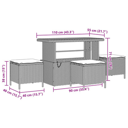 4-Delige Tuin Eetset Met Kussens Poly Rattan Acacia 110 cm Beige en crème 3 krukken