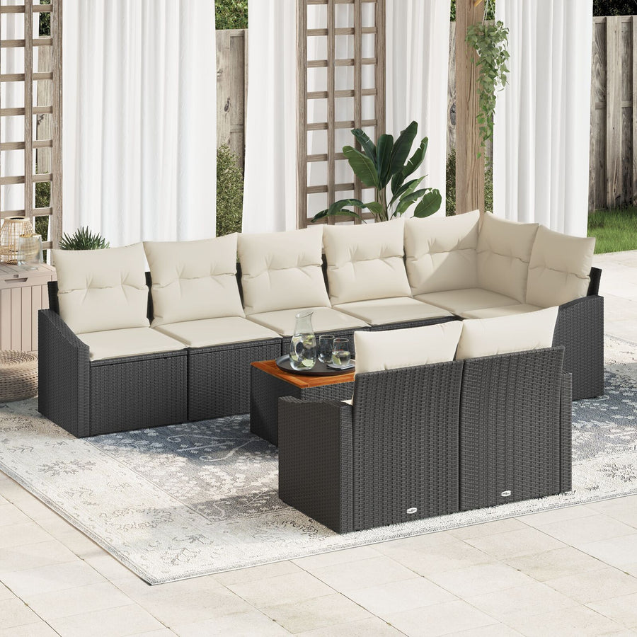 9-Delige Tuin Sofa Set Met Kussens Zwart Poly Riet Acacia